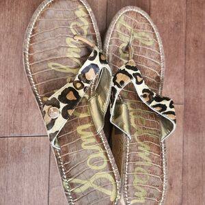Sam Edelman Leopard Print Flip Sandals with Gold Footbed